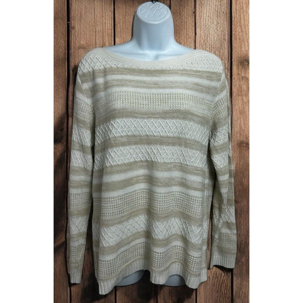 Karen Scott Tan Cable Knit Sweater Sz Large Pullover Boat Neck Long-Sleeve